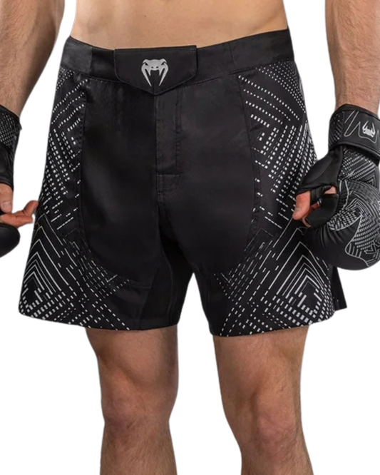 Venum Midnight Fury Fightshorts – Black/Grey/Silver | Lightweight Performance – Athletic Fit