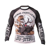 THINKER MONKEY LONG SLEEVE RASH GUARD BLACK WHITE FRONT SIDE