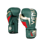 VENUM ELITE BOXING GLOVES GREEN GOLD RED FRONT SIDE