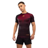 VENUM TACTICAL XT RASHGUARDS SHORT SLEEVES BLACK BURGUNDY GOLD FRONT SIDE