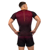 VENUM TACTICAL XT RASHGUARDS SHORT SLEEVES BLACK BURGUNDY GOLD BACK SIDE