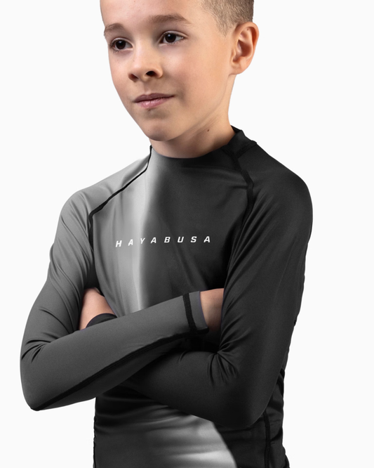 Hayabusa Youth Longsleeve Rashguard – Black | Kids Compression Fit – Sweat‑Wicking Performance – BJJ & MMA Training