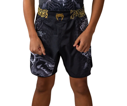 Venum Wolf Atak Kids Fightshorts – Black/Grey | Lightweight MMA Shorts