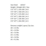 TATSU ULTIMATE LIGHT ADULT GI WHITE SIZE CHART