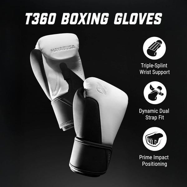 HAYABUSA T360 BOXING GLOVES WHITE/BLACK