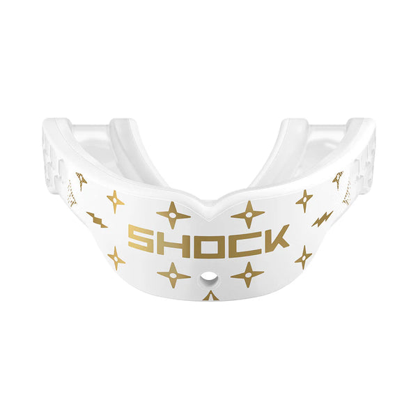 SHOCK DOCTOR GEL MAX POWER PRINT MOUTHGUARD LUX WHITE/GOLD ADULT