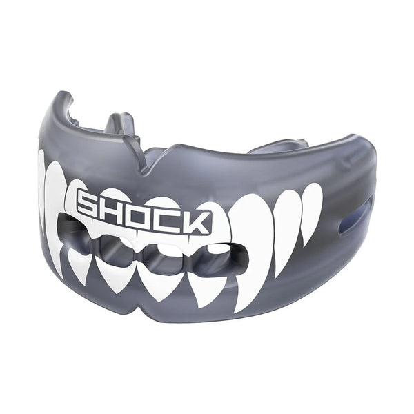 SHOCK DOCTOR DOUBLE BRACES STRAPLESS MOUTHGUARD TRANS BLACK/WHITE FANG ADULT