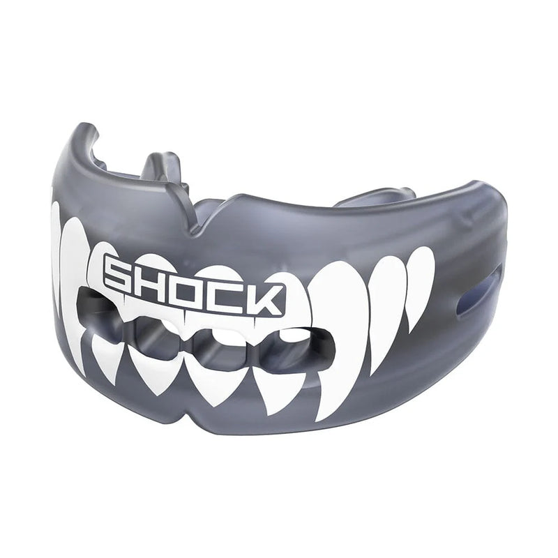 SHOCK DOCTOR DOUBLE BRACES STRAPLESS MOUTHGUARD TRANS BLACK/WHITE FANG ADULT