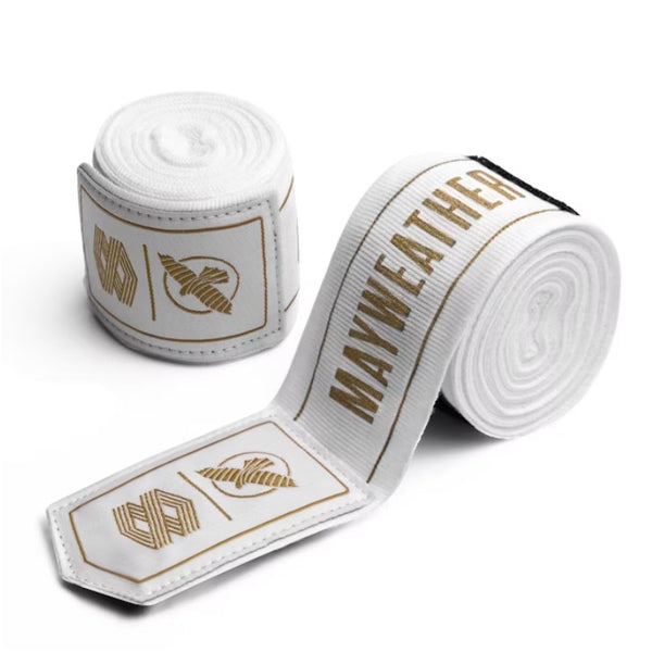 HAYABUSA MAYWEATHER STRETCH HANDWRAPS WHITE/GOLD STANDARD