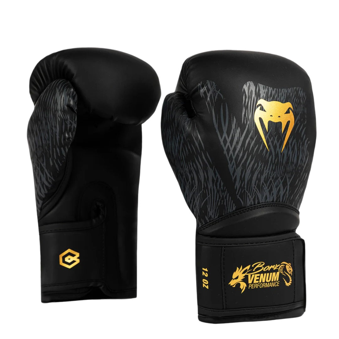 VENUM X CHIMAEV WILD BORZ BOXING GLOVES BLACK/GREY/GOLD