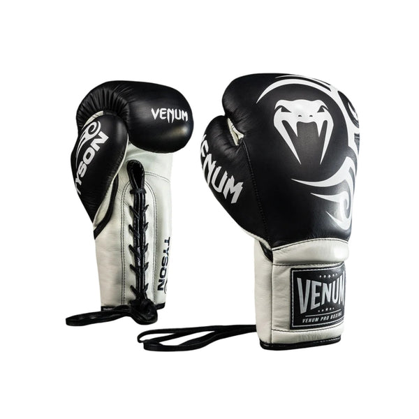 VENUM GIANT 2.0 MIKE TYSON PRO BOXING GLOVES WITH LACES MATTE BLACK/WHITE