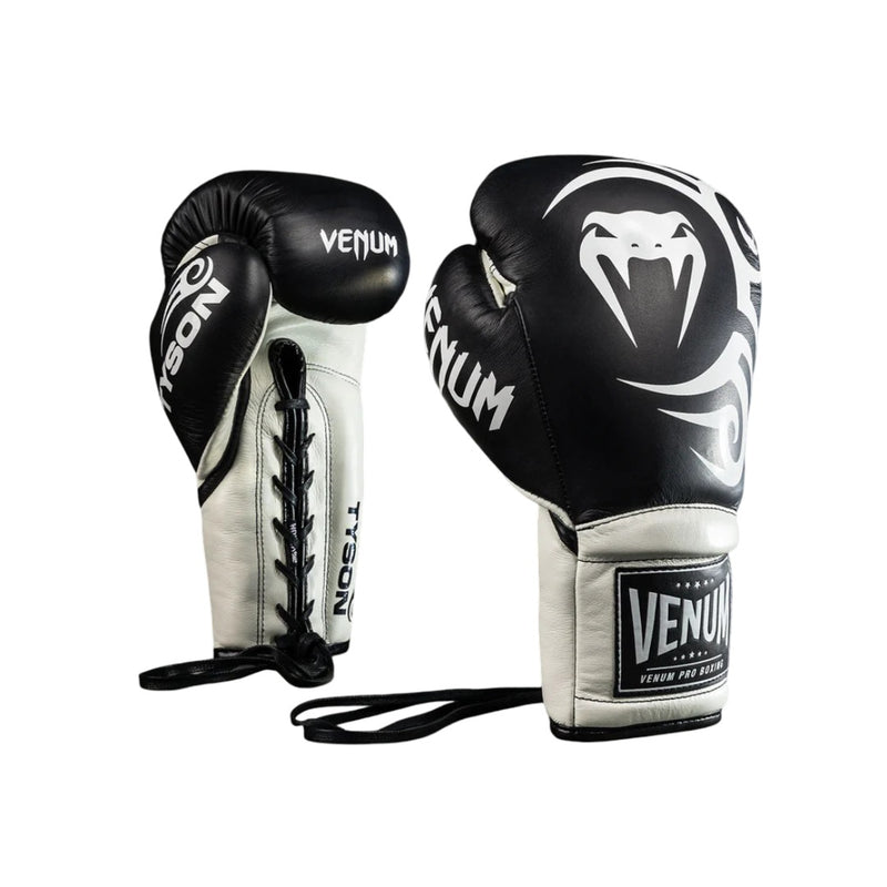 VENUM GIANT 2.0 MIKE TYSON PRO BOXING GLOVES WITH LACES MATTE BLACK/WHITE