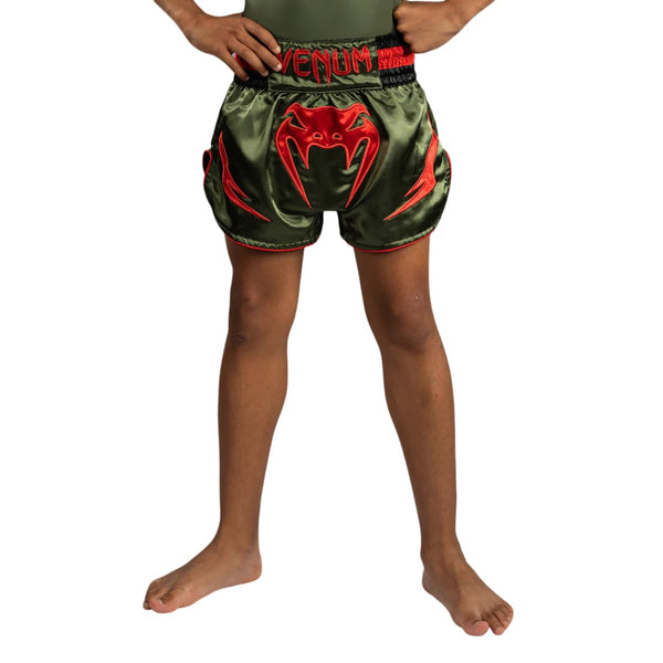 VENUM INFERNO KIDS MUAY THAI SHORTS ARMY GREEN/ORANGE