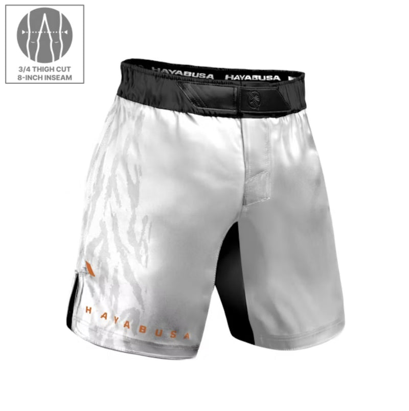 HAYABUSA MENS APEX 3/4 THIGH FIGHTSHORTS WHITE/CORAL