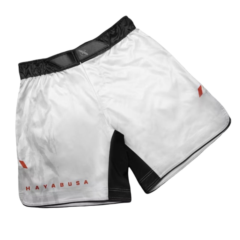 HAYABUSA MENS APEX 3/4 THIGH FIGHTSHORTS WHITE/CORAL
