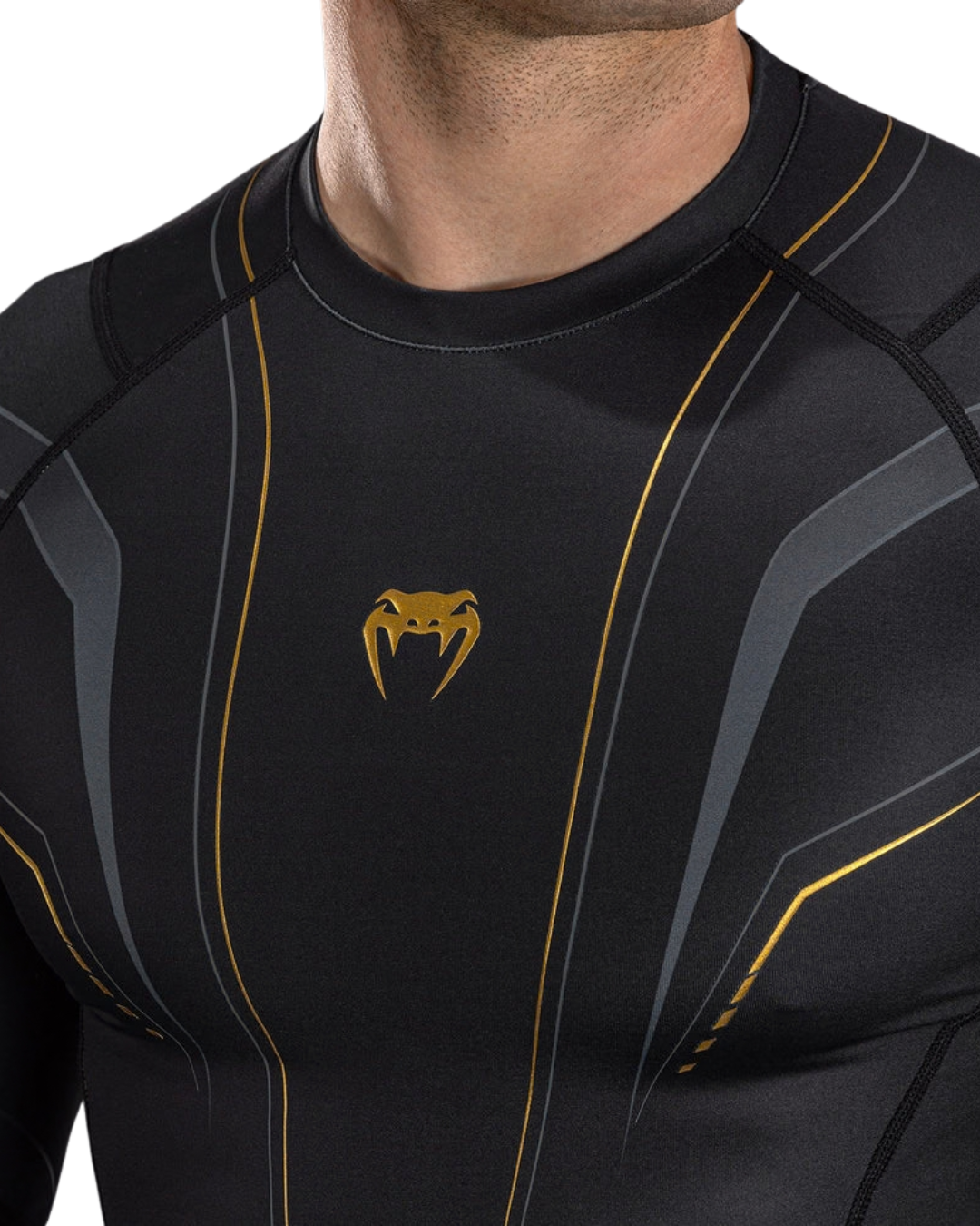 Venum Streamline Longsleeve Rashguard – Black/Gold | Compression Fit – MMA & BJJ Performance Wear