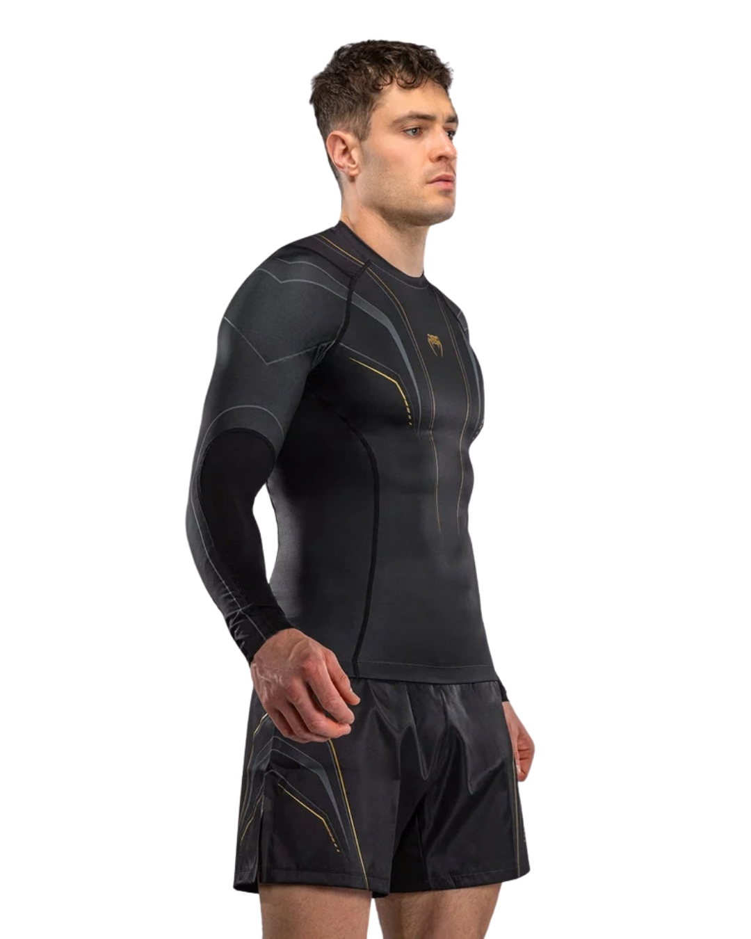 Venum Streamline Longsleeve Rashguard – Black/Gold | Compression Fit – MMA & BJJ Performance Wear