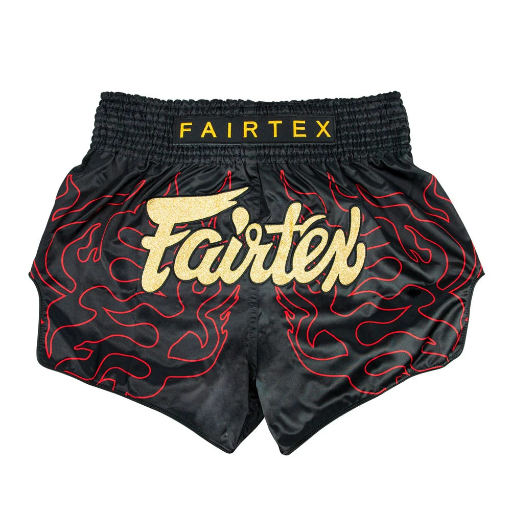 BS1920 MUAY THAI SHORTS LAVA BLACK FRONT SIDE