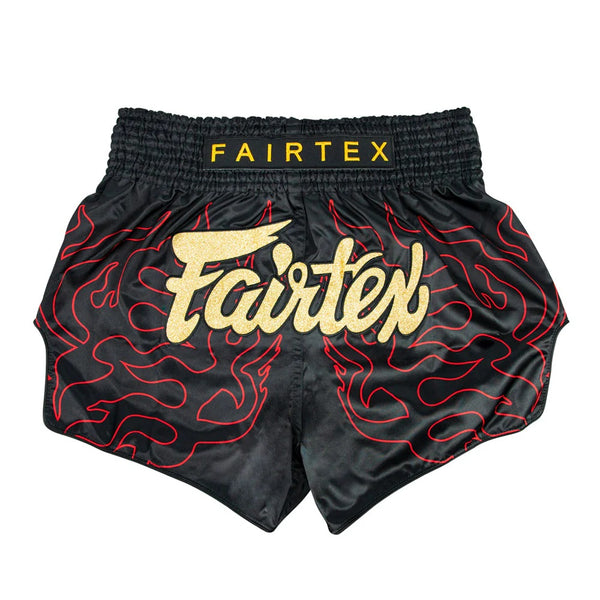BS1920 MUAY THAI SHORTS LAVA BLACK FRONT SIDE