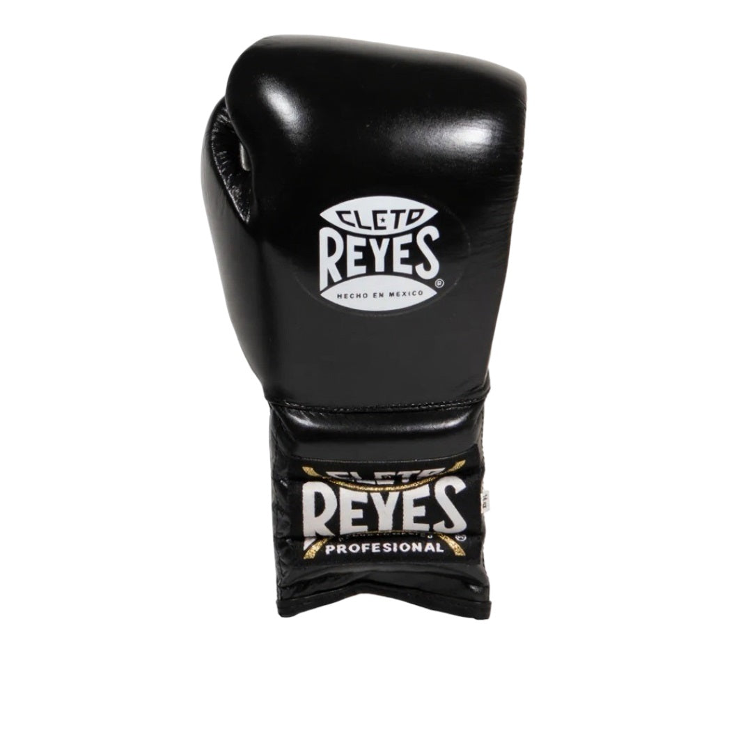 CLETO REYES PROFESSIONAL BOXING GLOVES WITH LACES BLACK/SILVER LEFT SIDE