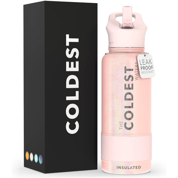 COLDEST BOTTLE FOREVER PINK GLITTER 32 OZ FRONT SIDE