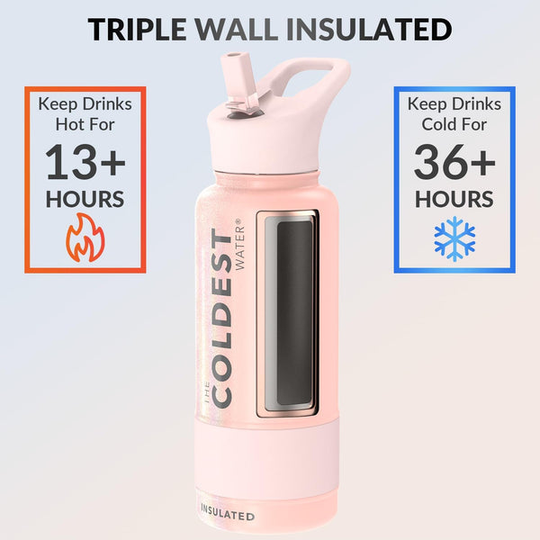 COLDEST BOTTLE FOREVER PINK GLITTER 32 OZ LEFT SIDE