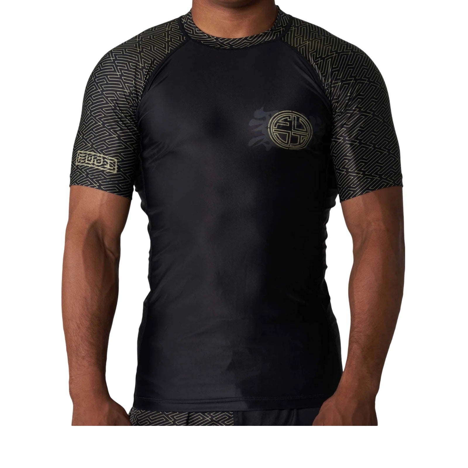 FUJI BUSHIDO FLEX LITE RASHGUARD BLACK GOLD FRONT SIDE