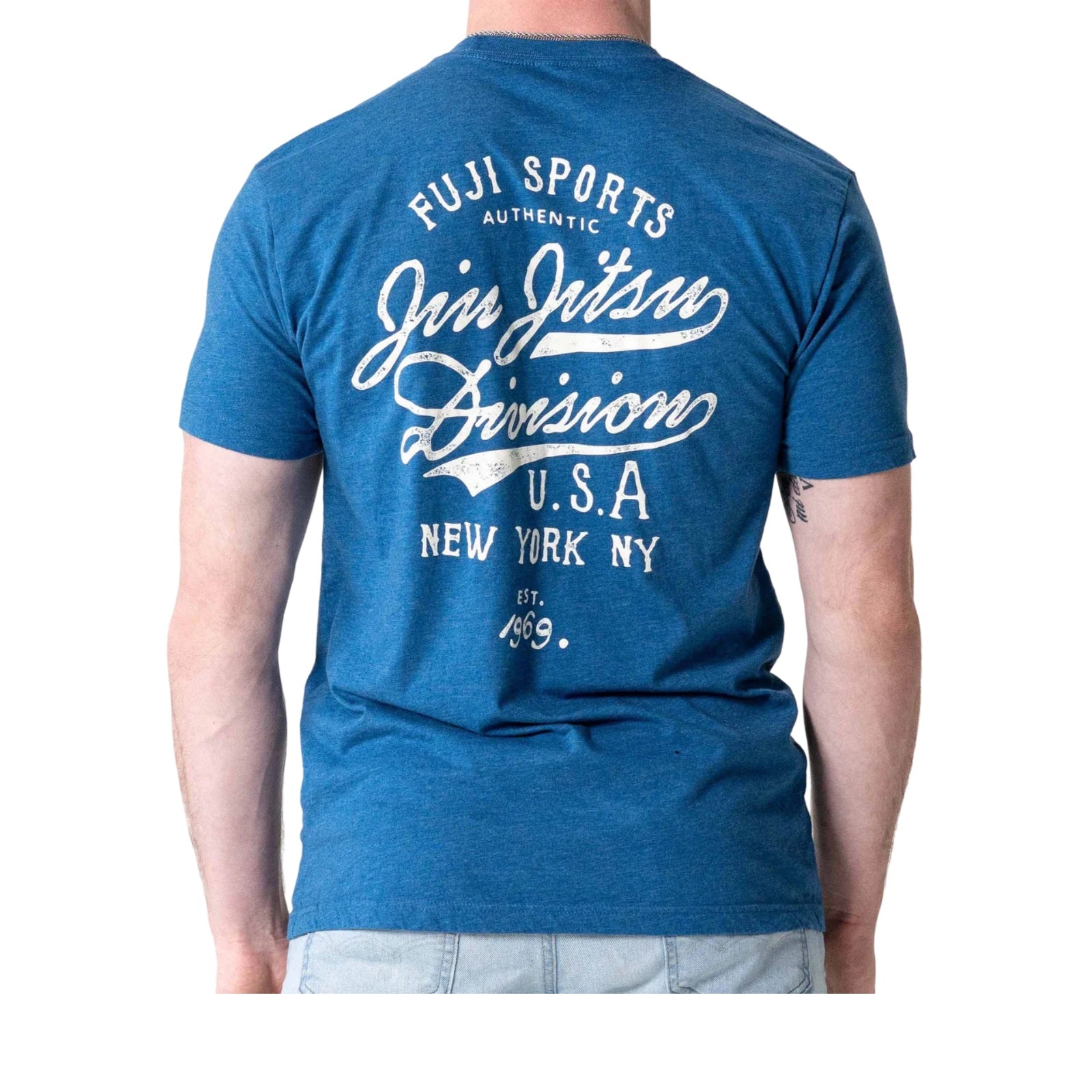 FUJI MENS JIU JITSU FLOW T-SHIRT HEATHER COOL BLUE BACK SIDE