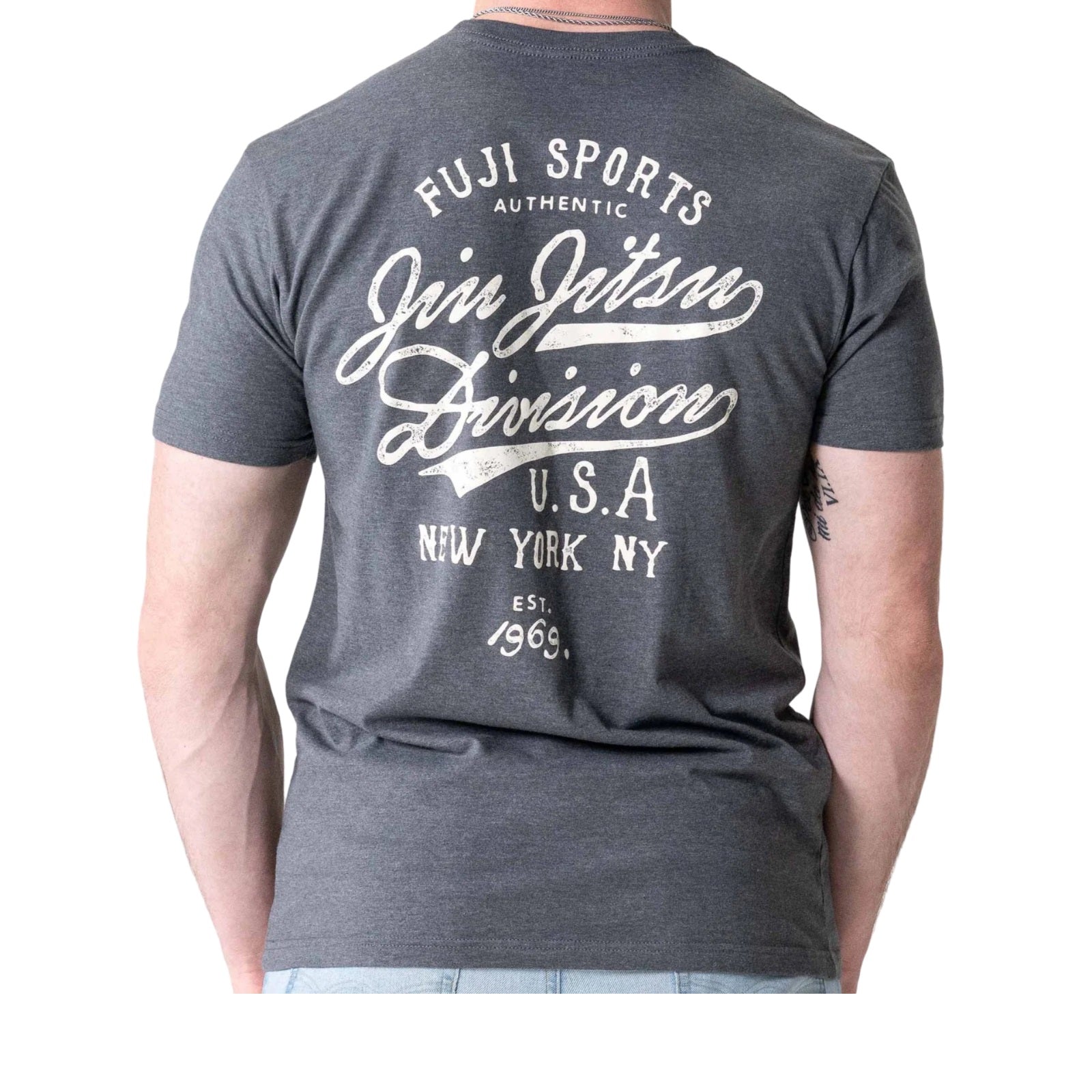 FUJI MENS JIU JITSU FLOW T-SHIRT HEATHER HEAVY METAL GREY BACK SIDE