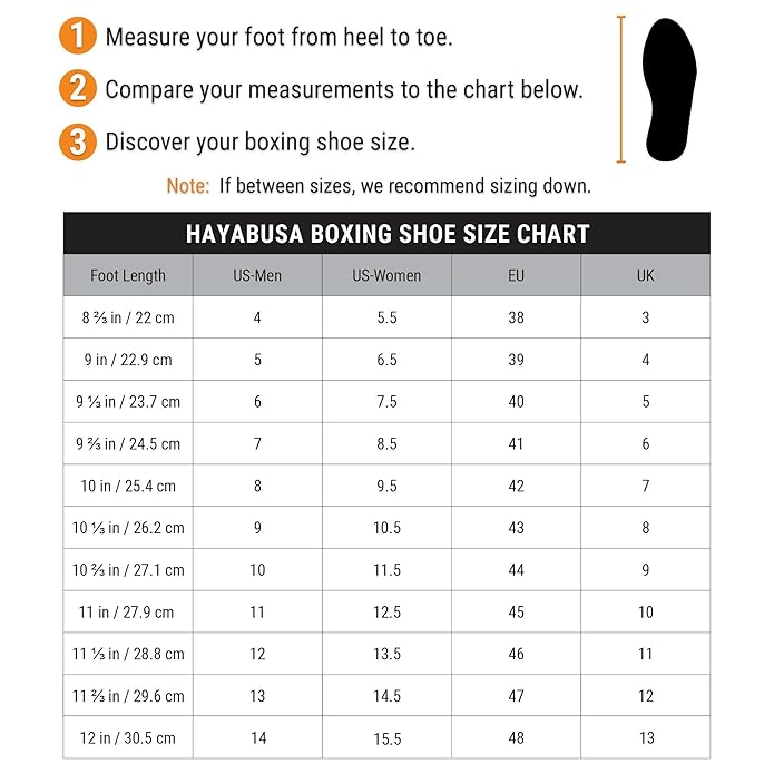 HAYABUSA BOXING SHOES SIZE CHART
