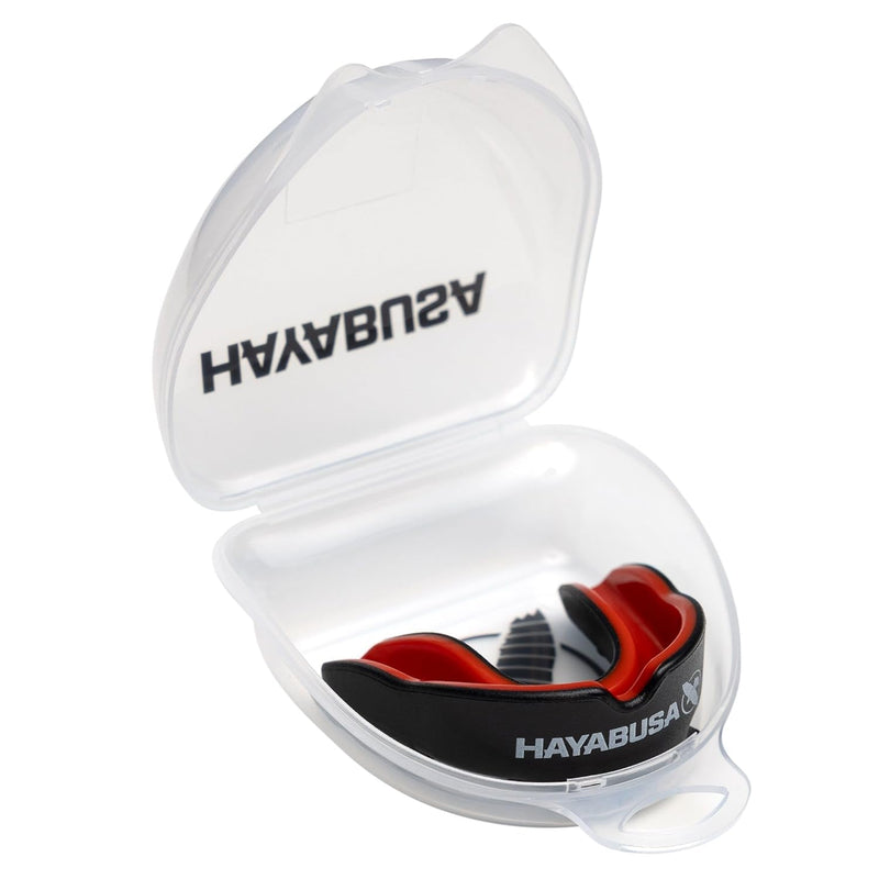 HAYABUSA COMBAT MOUTHGUARD BLACK RED FRONT SIDE