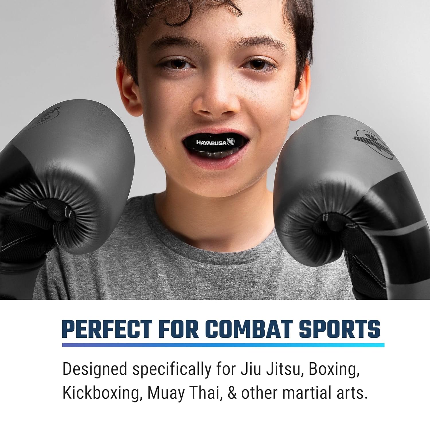 HAYABUSA COMBAT MOUTHGUARD BLACK WHITE RIGHT SIDE