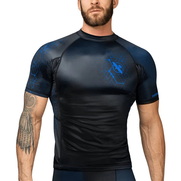 HAYABUSA GEO SHORT SLEEVE RASH GUARD BLUE FRONT SIDE