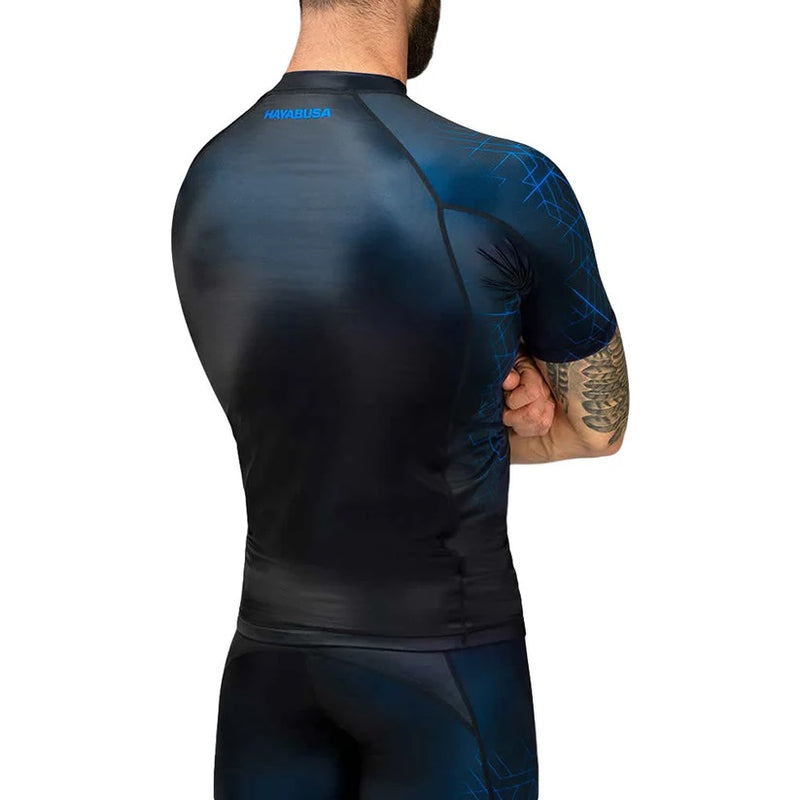 HAYABUSA GEO SHORT SLEEVE RASH GUARD BLUE BACK SIDE