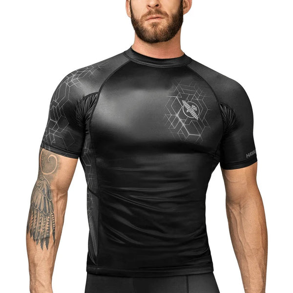 HAYABUSA GEO SHORT SLEEVE RASH GUARD GREY FRONT SIDE