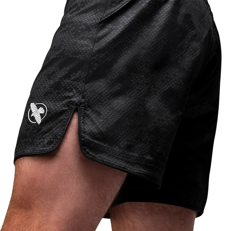 HAYABUSA HEX MID-THIGH MMA SHORTS BLACK LEFT SIDE