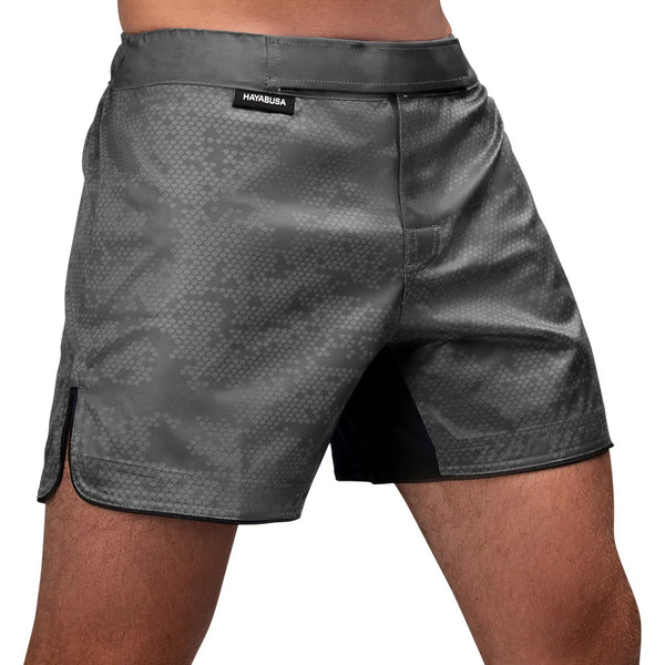 HAYABUSA HEX MID-THIGH MMA SHORTS GREY RIGHT SIDE