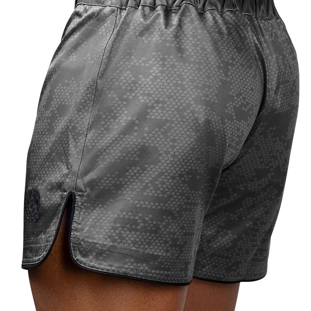 HAYABUSA HEX MID-THIGH MMA SHORTS GREY LEFT SIDE