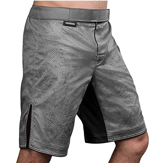 HAYABUSA HEXAGON MMA SHORTS GREY FRONT SIDE
