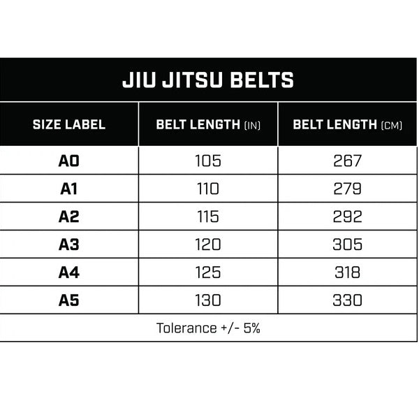 HAYABUSA JIU JITSU BELT BLUE SIZE CHART