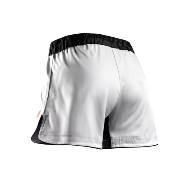 HAYABUSA MENS APEX MID-THIGH FIGHT SHORTS WHITE/CORAL BACK SIDE