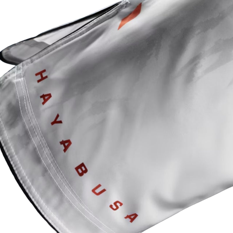 HAYABUSA MENS APEX MID-THIGH FIGHT SHORTS WHITE/CORAL LEFT SIDE