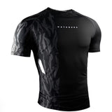 HAYABUSA MENS APEX SHORT SLEEVE RASHGUARD BLACK FRONT SIDE