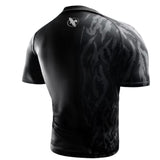 HAYABUSA MENS APEX SHORT SLEEVE RASHGUARD BLACK BACK SIDE