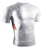 HAYABUSA MENS APEX SHORT SLEEVE RASHGUARD WHITE/CORAL FRONT SIDE