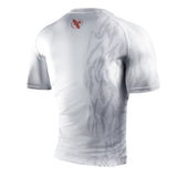 HAYABUSA MENS APEX SHORT SLEEVE RASHGUARD WHITE/CORAL BACK SIDE