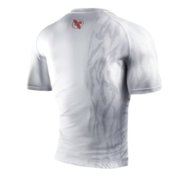 HAYABUSA MENS APEX SHORT SLEEVE RASHGUARD WHITE/CORAL BACK SIDE