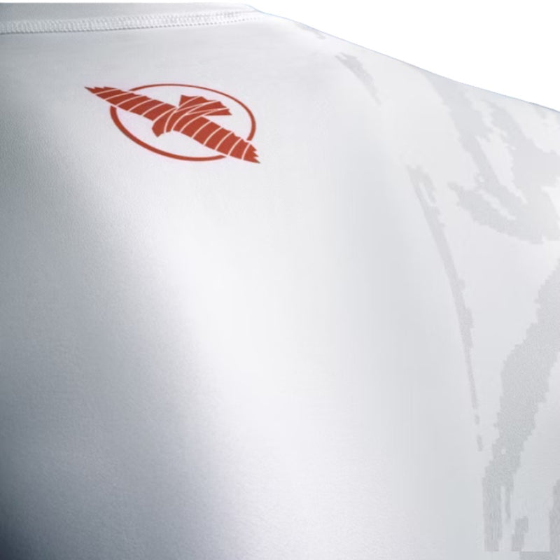 HAYABUSA MENS APEX SHORT SLEEVE RASHGUARD WHITE/CORAL RIGHT SIDE