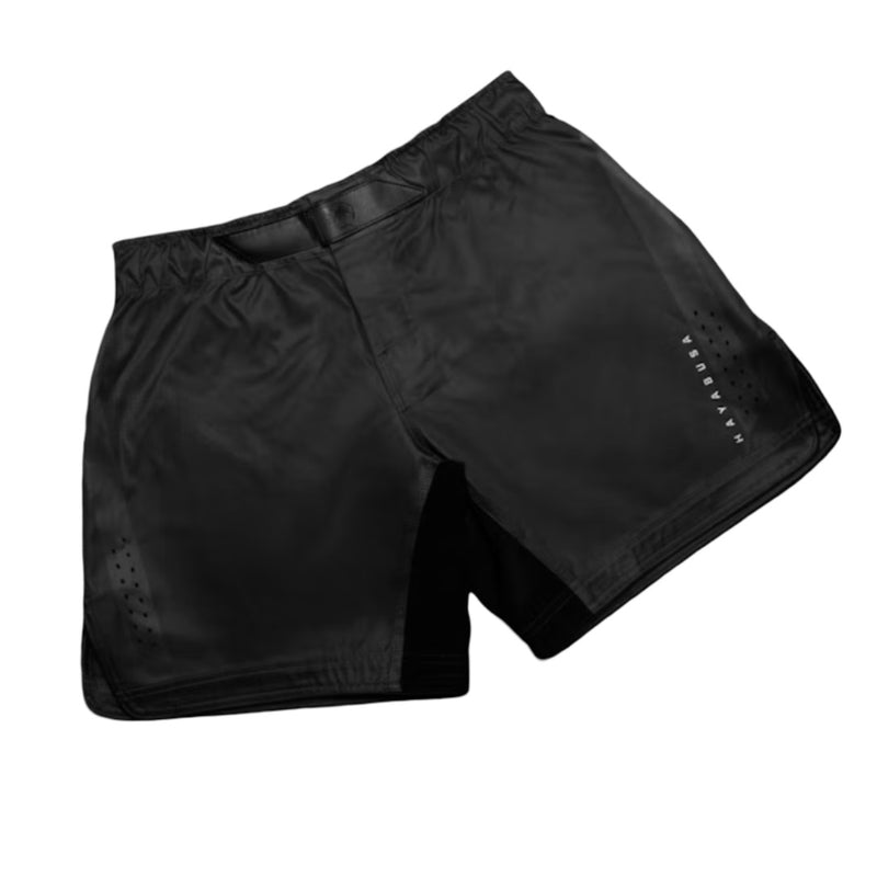 HAYABUSA MENS CORE MID-THIGH FIGHT SHORTS BLACK RIGHT SIDE
