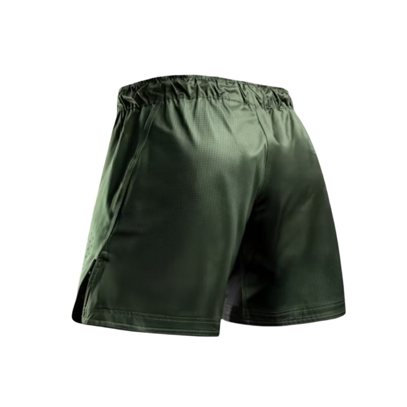 HAYABUSA MENS CORE MID-THIGH FIGHT SHORTS GREEN BACK SIDE